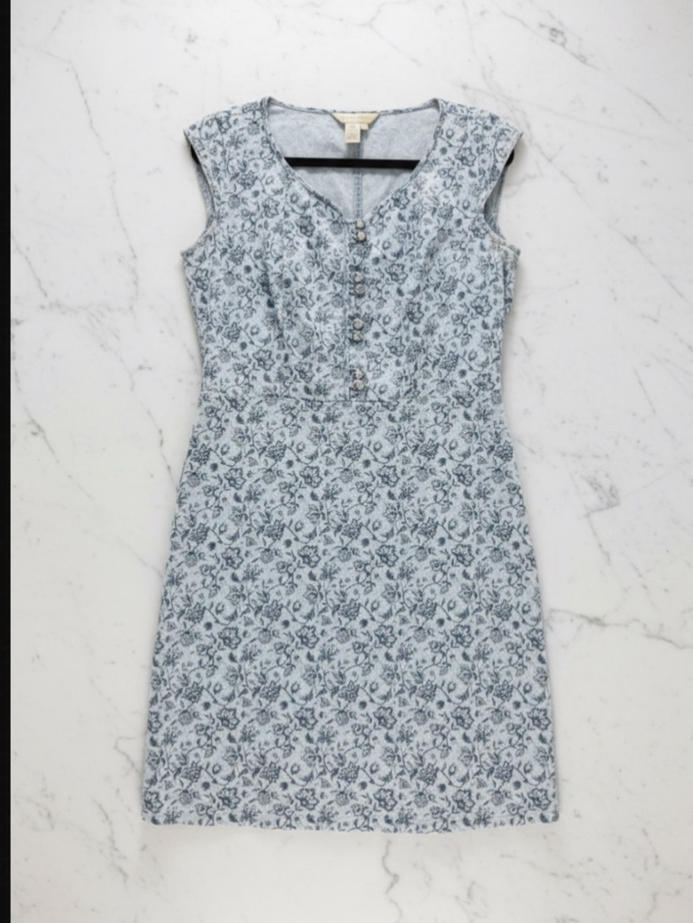 The Territory Ahead Light Blue Floral Cap-Sleeve Sheath Dress